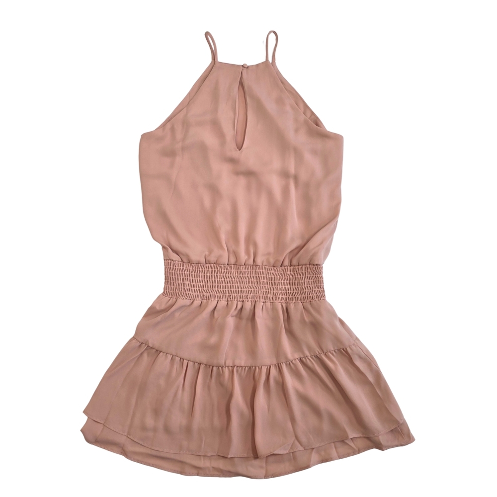 Krisa Tiered Halter Mini Dress | Size Small | Mauve Pink Smocked Waist NWT - Picture 6 of 10